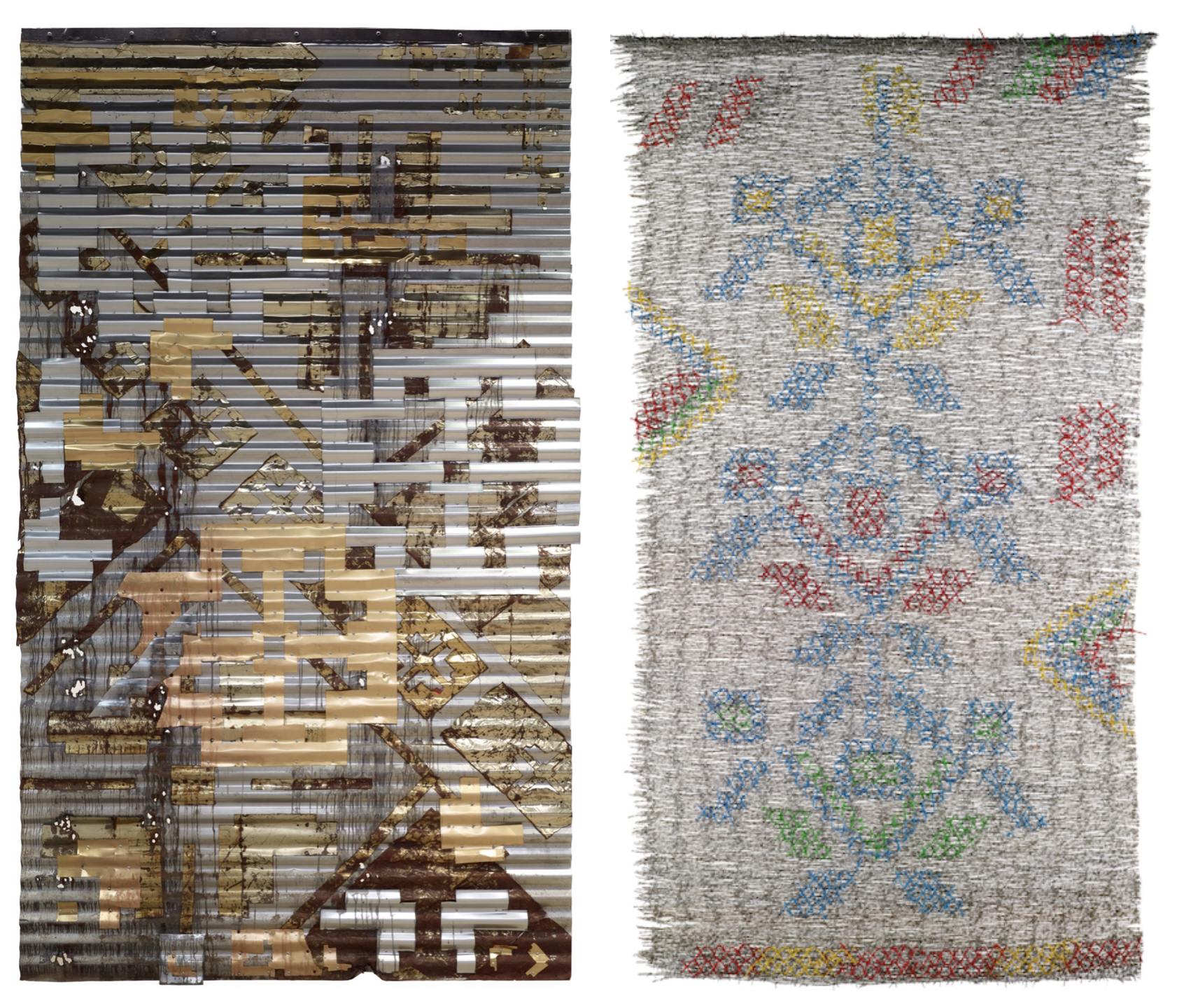 blue and red metal pieces