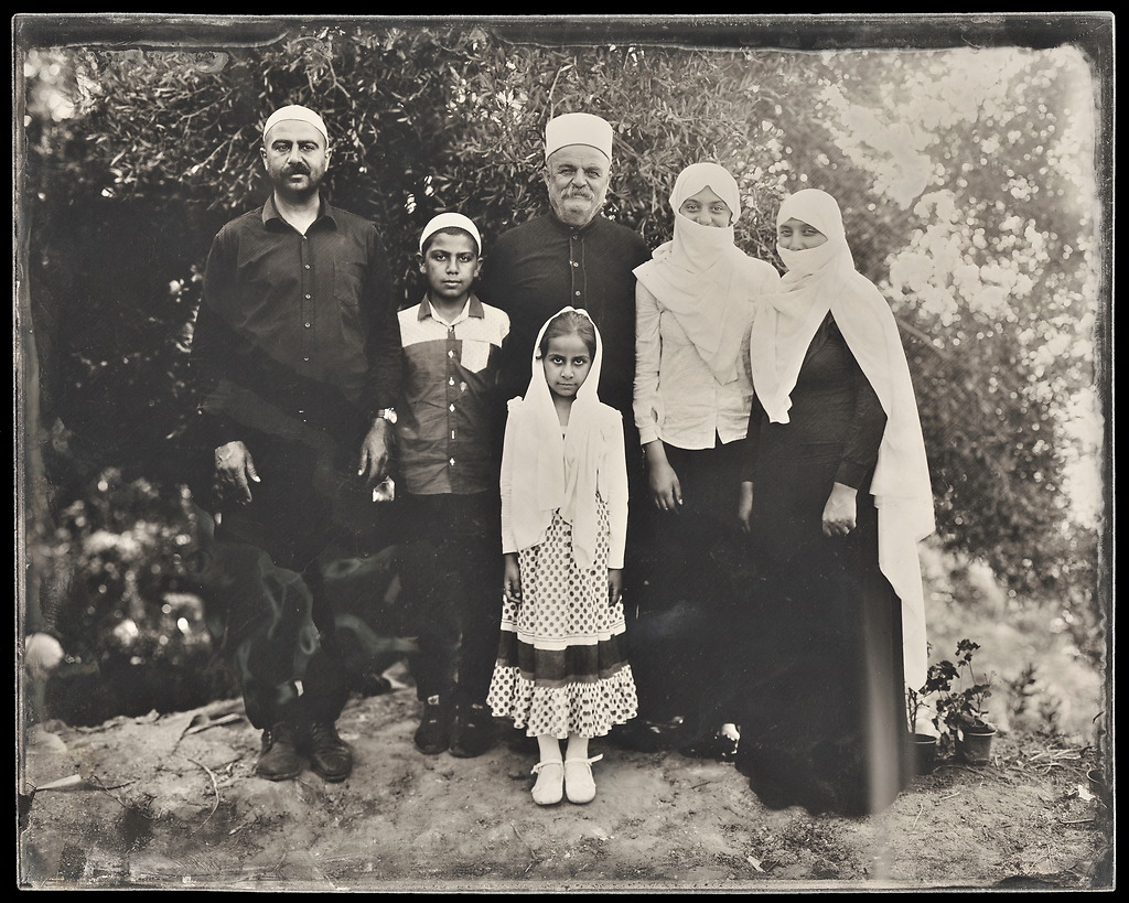 monochrome portrait of a Druze family of six